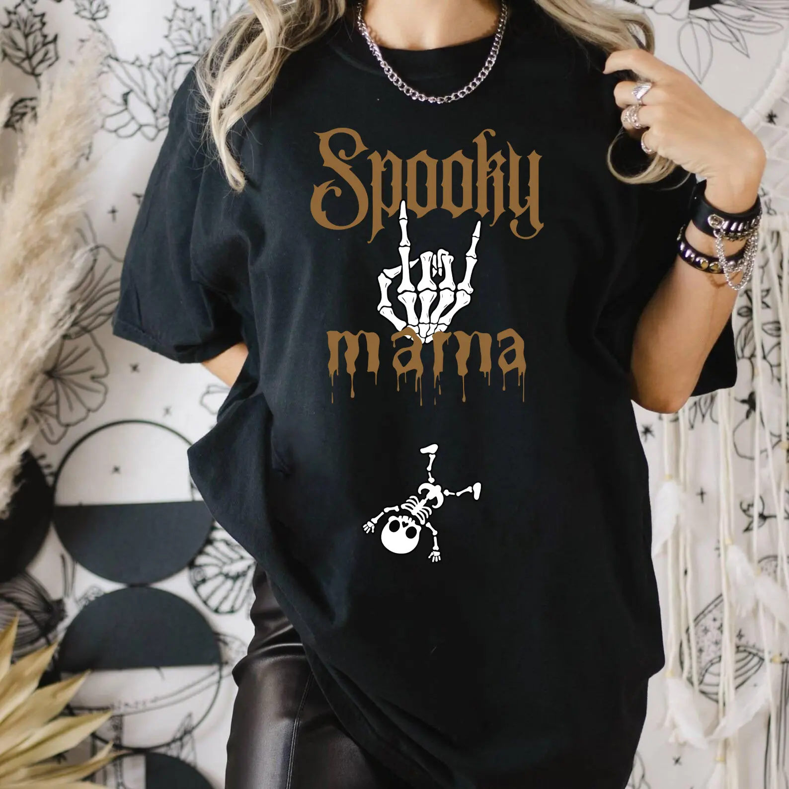 Pregnant Skeleton Shirt, Spooky Mama Skeleton Baby Halloween Maternity Shirt, Pregnancy Mom Gift Maternity Shirt With Baby Skeleton