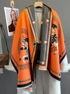 Women's Fashion Colorblock Patchwork Textured Blanket Scarf, Autumn Winter Warm Accessory, Stylish Design for Outdoor Travel Dating Decoration