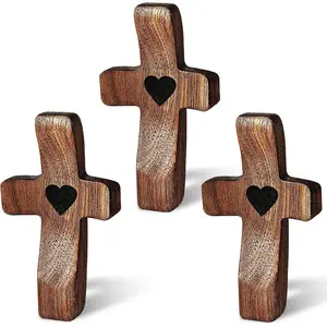 3PCS Handheld Wooden Cross Set - Inspirational Gift for Home, Office & Pocket, Multi-Functional Spiritual Decor, Perfect for Religious Encouragement & Daily Faith Reminder