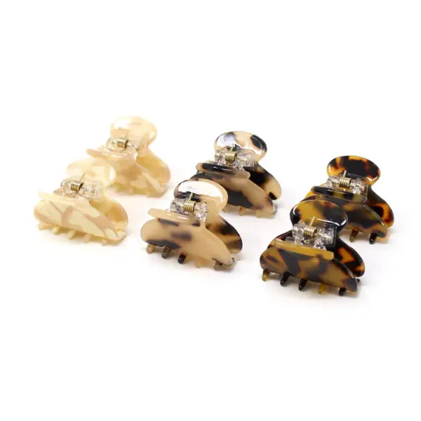 Clipettes 6 Pack of Hair Clips in Various Styles and Colors - Includes Neutral Beige and Leopard Print Designs
