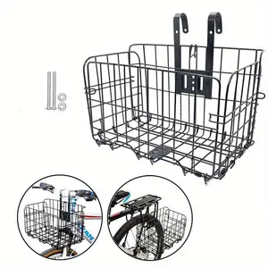 1 Pcs Foldable Metal Bicycle Front & Rear Basket - Compact Design for Easy Storage & Heavy Duty Bike Carrier (adjustable Mount, Lightweight, Perfect for Groceries & Commuting)
