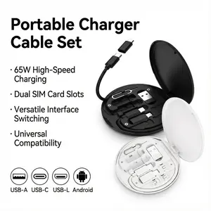 Portable Charger cable Set for Travelers Lightweight Mini Fast Charging Kit with SIM Slots and  Apple Android,Type-C for fast charging
