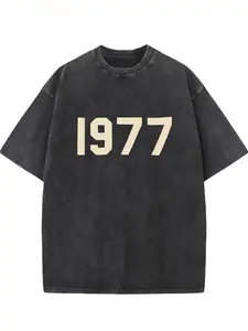 Men's Vintage 1977 Graphic Cotton T-Shirt - Black Casual Streetwear Tee with Bold White Print, Soft Washed Look, Regular Fit Crew Neck, Machine Washable, All-Season Comfort | High-Quality Breathable Cotton, Durable Hot Transfer Print, Cotton T