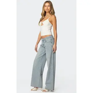 Edikted Women's Everly Studded Low Rise Jeans