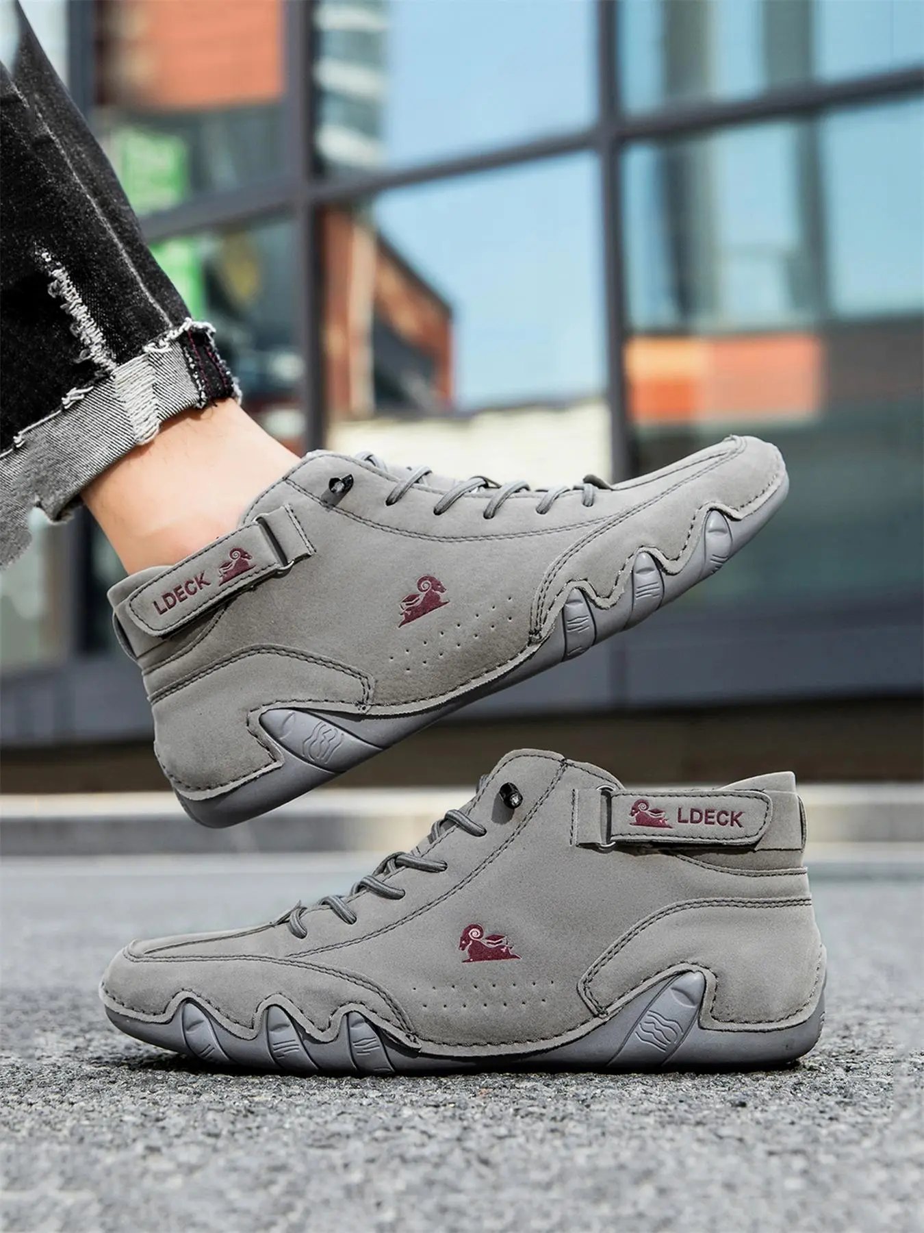 Men's Letter & Animal Print Velcro Front Durable Outdoor Hiking Boots, Hiking Style Shoes, Casual Hiking Footwear, Outdoor Walking Shoes, Trekking Shoes