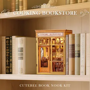 CUTEBEE DIY 3D Book Nook Kit Cooking Bookstore – Miniature Wooden House Dollhouse, Handmade Creative Bookshelf Decor | Holiday, Christmas and Black Friday Gift for Adults