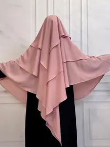 Women's Solid Color Tiered Layer Chiffon Hijab, Modest Fashionable Hijab for Daily Wear, Women's Islamic Clothing for Summer