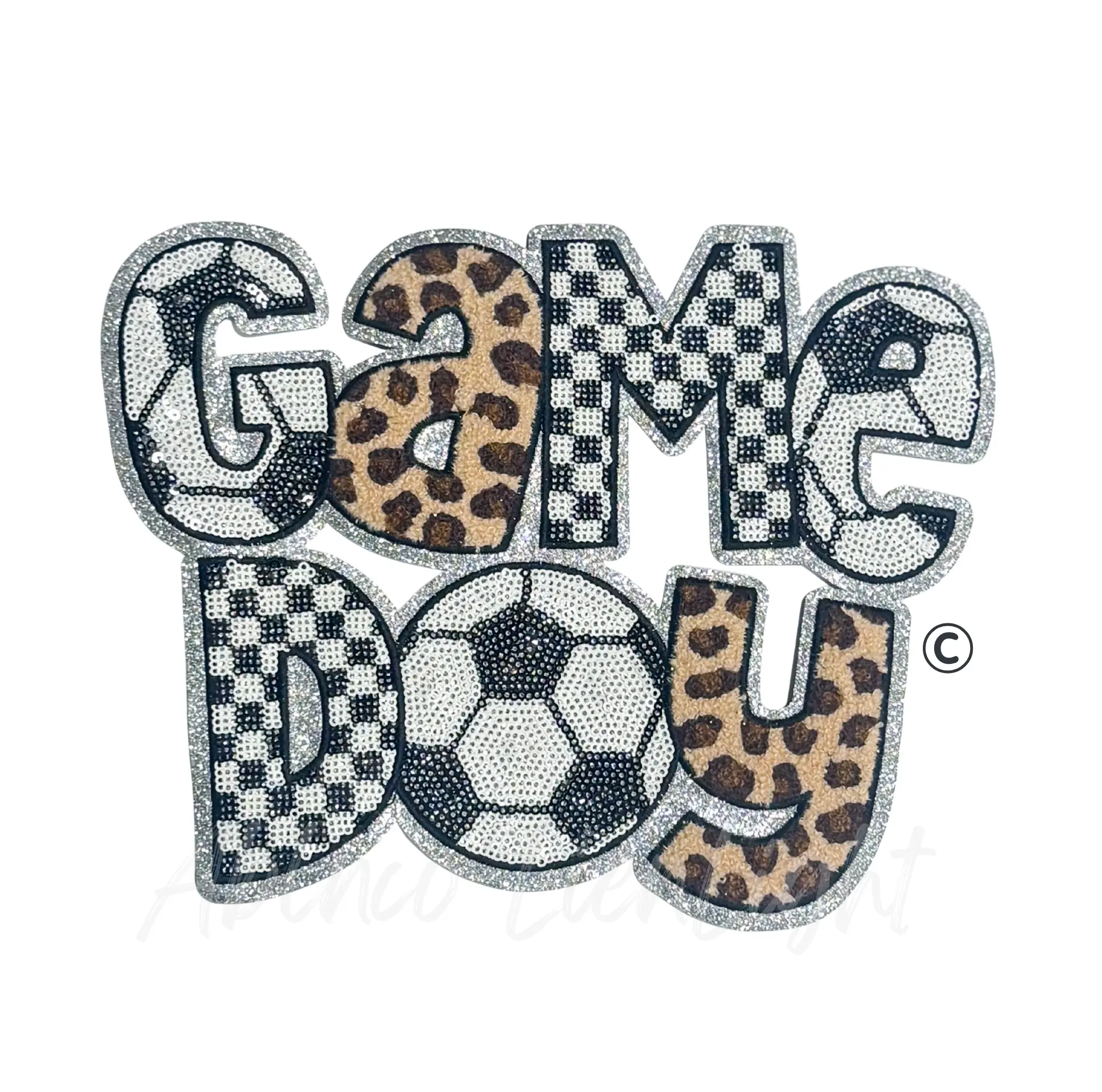 Soccer Game Day Cheetah Checkered Sequin Patch - Large
