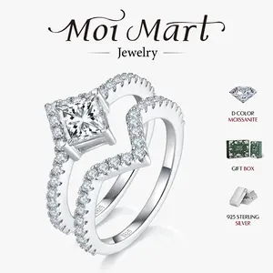 MOI MART Princess Cut Synthetic Moissanite Rings, V-shaped stackable for Couples in s925 Sterling Silver Jewelry Anniversary Gift Ring Set