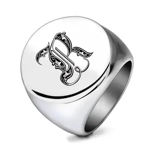 Men's Basic N-Z Letter Hip-hop Stainless Steel Circular Metal Ring - Heart Design Statement Ring, Thanksgiving Wedding Promise Costume Jewelry Accessory for Daily & Casual Wear, Statement Rings,summerwins