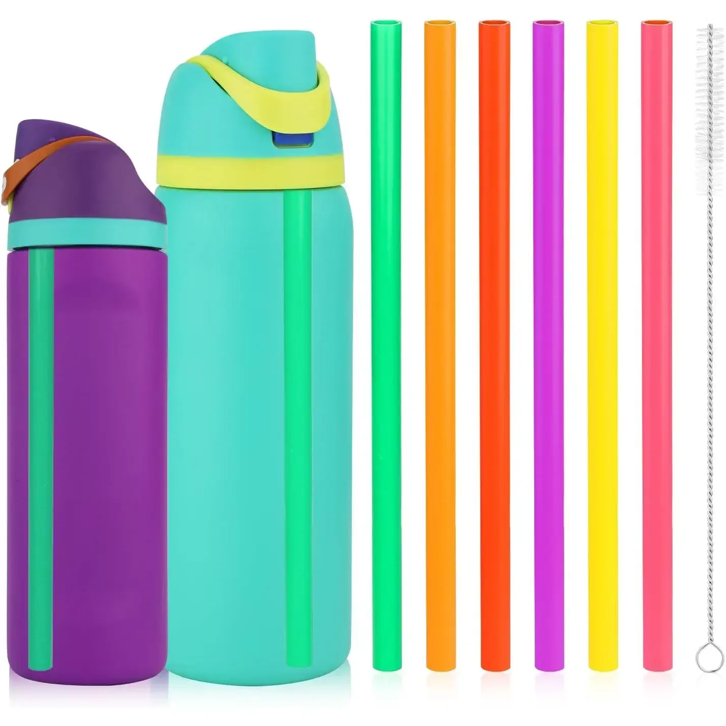 Owala FreeSip Sturdy Replacement Straws - 6pcs Washable Reusable Plastic Straws with Cleaning Brush, No Extra Tools Needed, for 24oz-32oz Insulated Stainless Steel Water Bottles, Tumblers, Straw