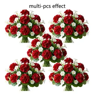 Red geraniums and white morning glories, outdoor artificial flowers, suitable for courtyard decoration, home decoration, porch decoration, flower box decoration, terrace decoration, pot decoration, Easter