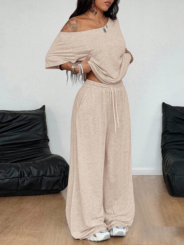 Women Off Shoulder Sweatsuits Oversized Pullover Sweatshirt and Wide Leg Pants Lounge Sets Two Piece Outfits