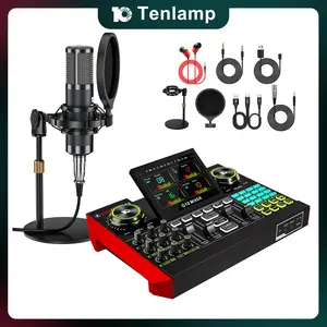 Tenlamp G10-Series Audio Mixer, Live Sound Card with XLR Microphone Connector, Professional Chipset, 48V Phantom Power Supply, One Touch Noise Reduction, One Touch Voice Change for Podcast,Recording,Vocal,Game Voice