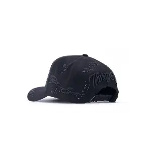 Fashionable business style high-quality breathable cap, M-letter black diamond studded baseball cap, all-black hip-hop dad cap with full diamond embellishments, unisex