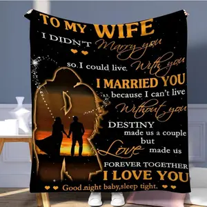 Letter & Couple Pattern Slogan Print Blanket, 1/2 Counts Soft Comfortable Throw Blanket, Cool Bedroom Bedding Blankets for Home Office Travel Dormitory Camping