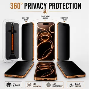 2 Pack Privacy Screen Protector for iPhone Anti-spy Tempered Glass HD 360° Privacy Compatible with iPhone 17 16 15 14promax