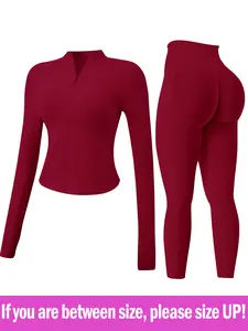 Women's 2-piece Tracksuit set, Seamless Stand-collar Zipper Windproof Slim Warm Long Sleeve Top & Tight Hip Lifting Pants, Quick Dry Stretchy Breathable with Thumb Holes, Sweatsuit set, Sweatsuit Outfits