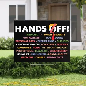 Hands Off Yard Sign - Anti Trump Anti Maga FDT DOGE Democrat Yard Banner 2 Sides With H Stake, Resist 8647 Yard Protest Political Lawn SignAnalyze listing