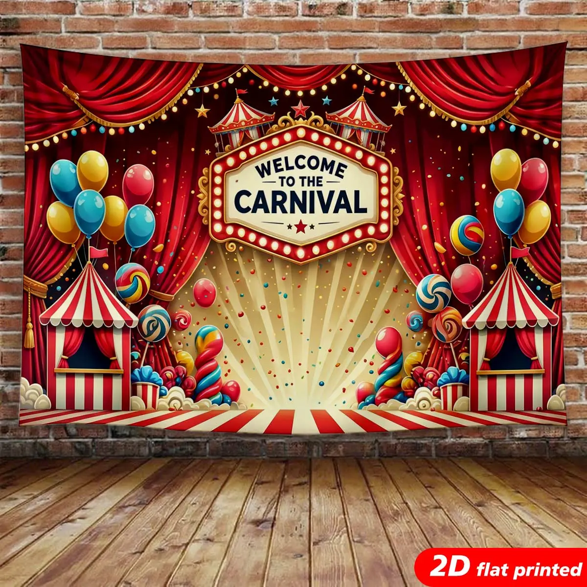 Multicolor Synthetic Polyester 2D Flat Printed Carnival Tapestry Wall Hanging - Circus Tent, Balloon, Candy Designs, Wrinkle-Resistant Lightweight Backdrop for Kids’ Birthday Party Photo Booth, Whimsical Home Decor, Gift Idea