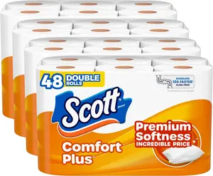 Scott ComfortPlus Toilet Paper 48 Double Rolls 231 Sheets per Roll 1-Ply Septic-Safe 3x Thicker 4x Stronger Softness & Strength