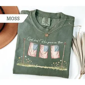 Comfort Colors God Shed His Grace On Thee Shirt, 4th of July T-Shirt, American Flag Tee, USA Shirt Independence Day Gift, Patriotic Shirt