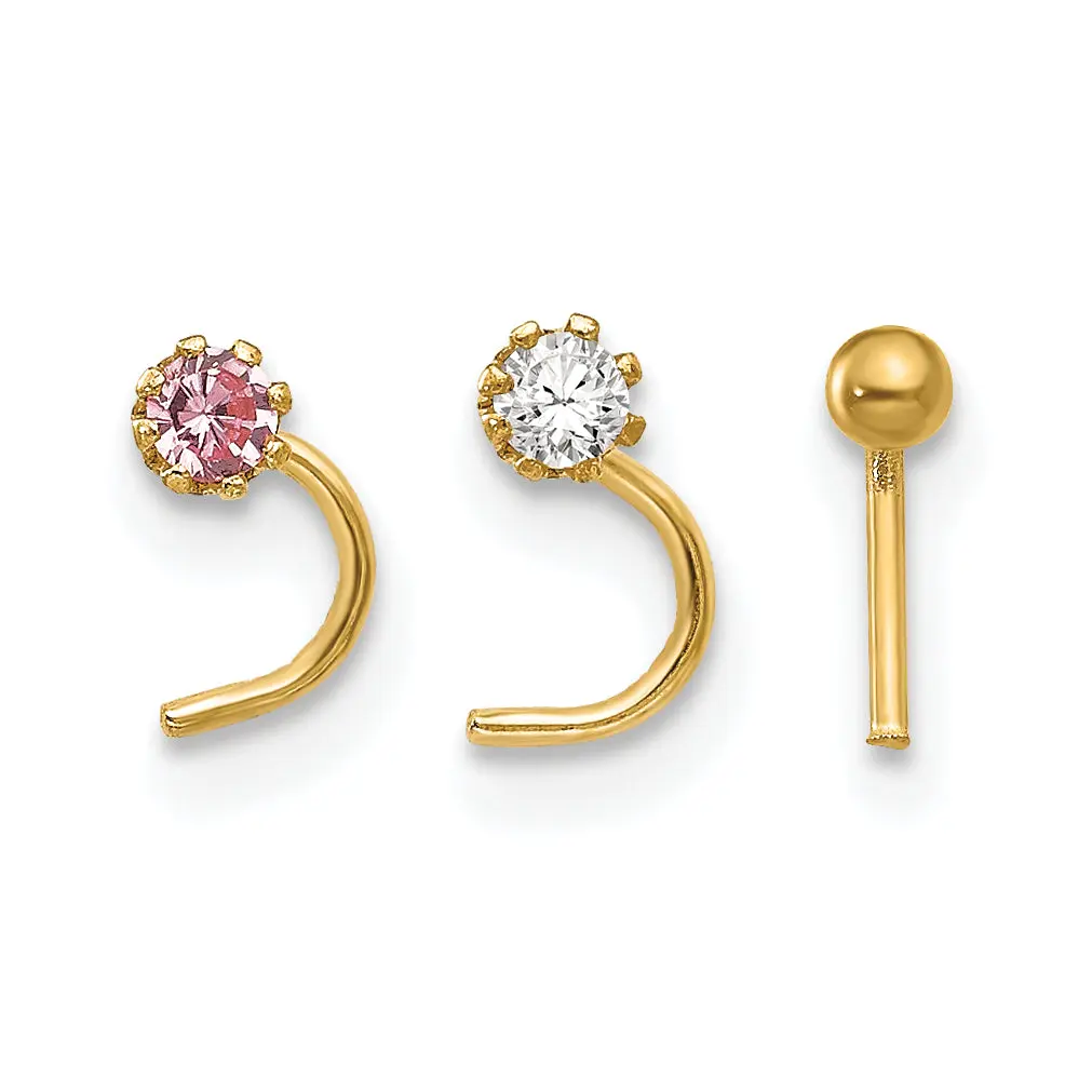 10K Gold CZ Nostril Studs Set with Elegant Yellow Finish