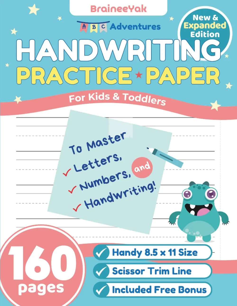Handwriting Practice Paper for Young Kids to Master Letters, Numbers, Cursiveand Writing: Lined Practice Pages for Preschool, Pre-K, Kindergarten and ... forEarly Writers to Improve Penmanship