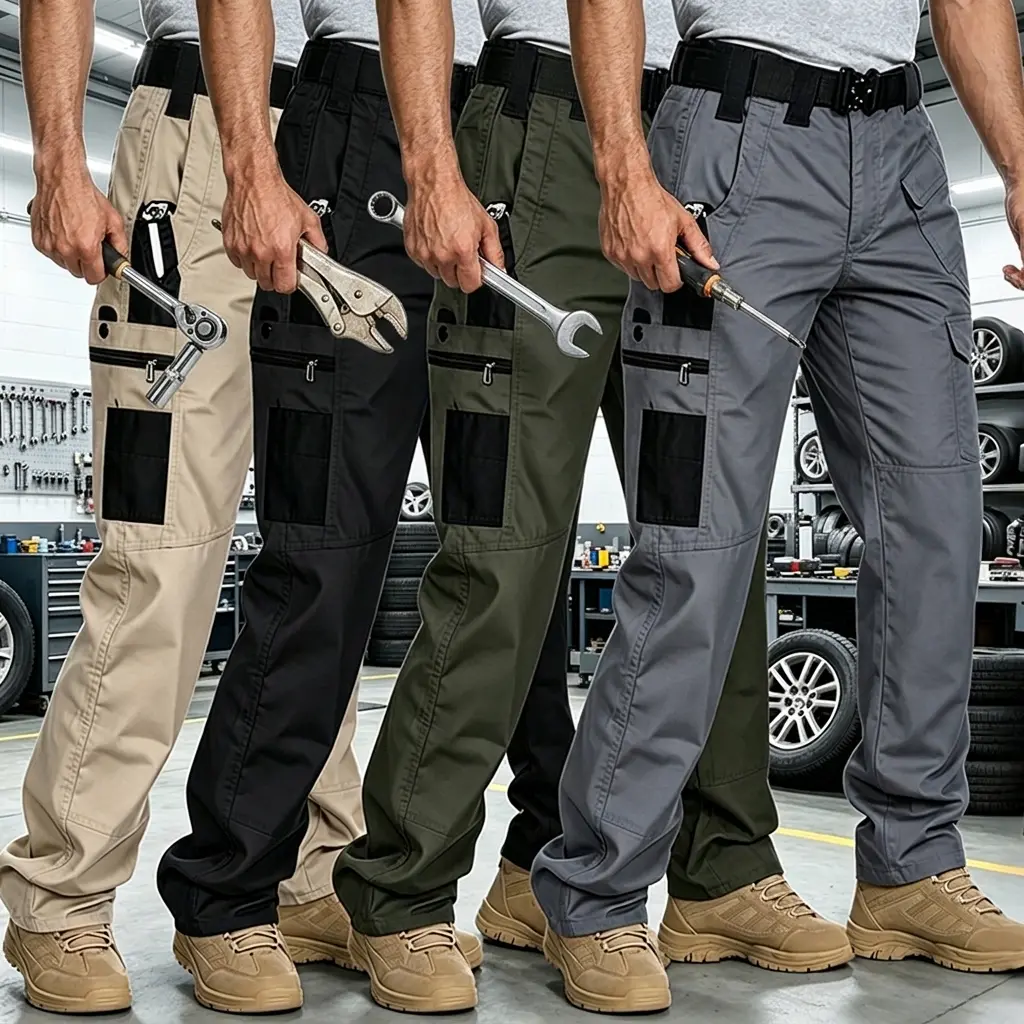HOMUG 4-piece men's tactical pants, with 9 pockets for preventing tear and wear-resistant, suitable for construction workers and auto repair personnel.