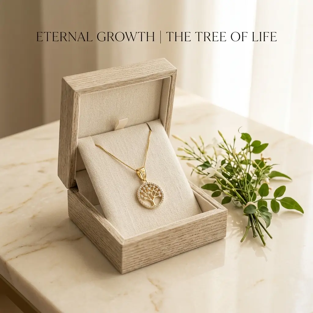 [Free 14K Gold Pendant] 14K Gold Plated CZ Tree of Life Necklace, Family & Growth Pendant, Abundance & Blessing Spiritual Jewelry for Men & Women