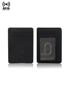 Ultra Thin RFID Blocking Credit Card Holder for Men, Carbon Fiber PU Leather Minimalist Slim Wallet Front Pocket Cardholder with ID Window, RFID Card Slots, Practical Daily Commute Gift for Men