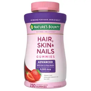 Nature's Bounty Hair Skin & Nails Advanced Gummies 230 Count 6000 mcg Biotin for Lustrous Hair Healthy Nails & Vibrant Skin Edible Fitness Supplement