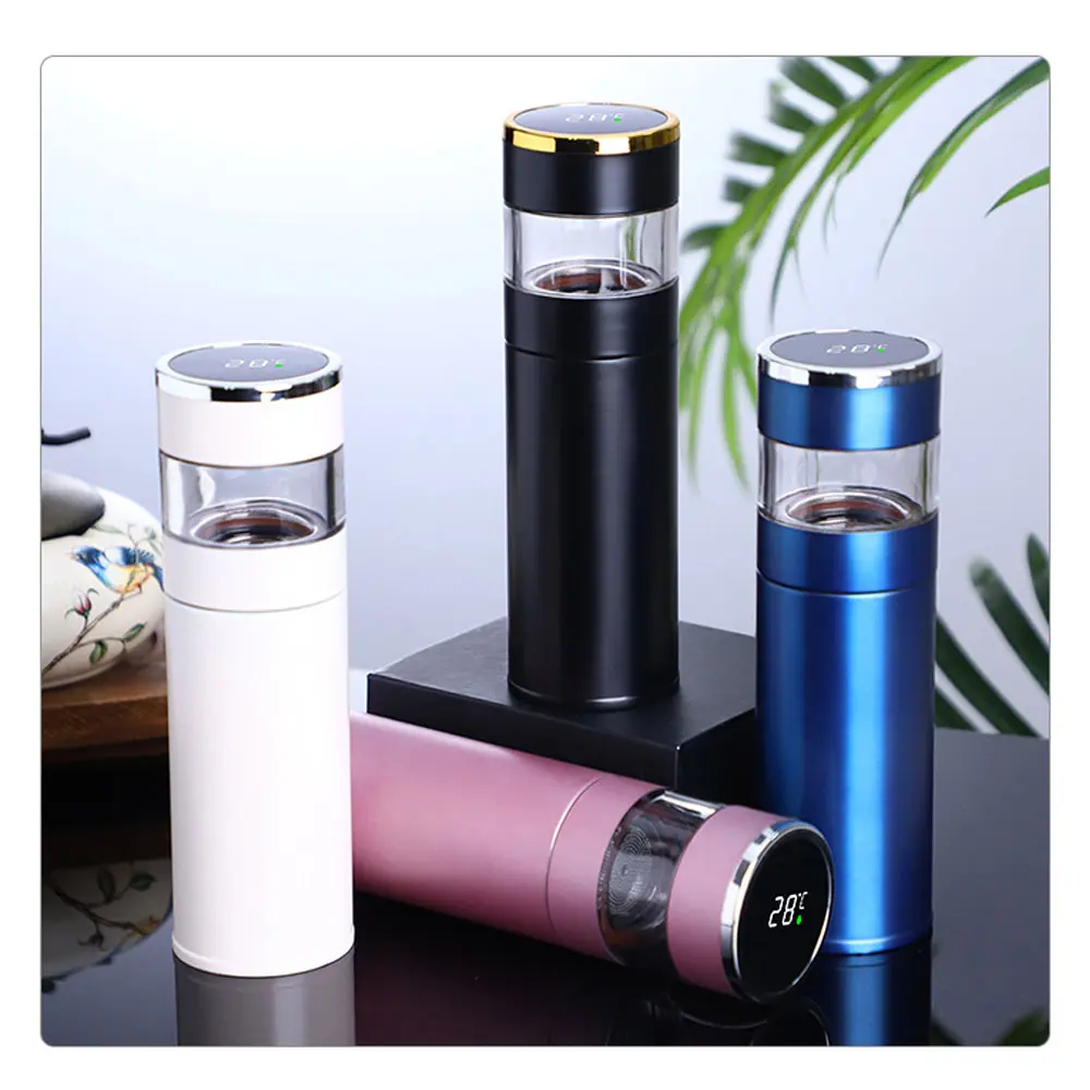 SUS 316 Stainless-Steel Portable Led Temperature Display Thermos Flask, 450ml/15oz Tea Separator Water Bottle Tumbler, 10H Hot & 10H Cold Retention