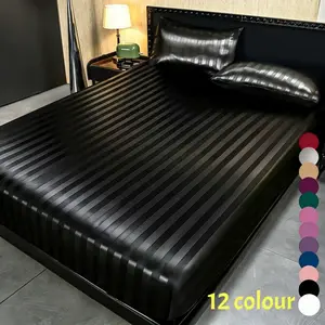 Luxury Satin Stripe Bedding Set, Includes Soft Fitted Sheet and 2 Pillowcases, Comfortable Bedroom Linen, Elegant Design for Home Decor, Satin Sheets Set