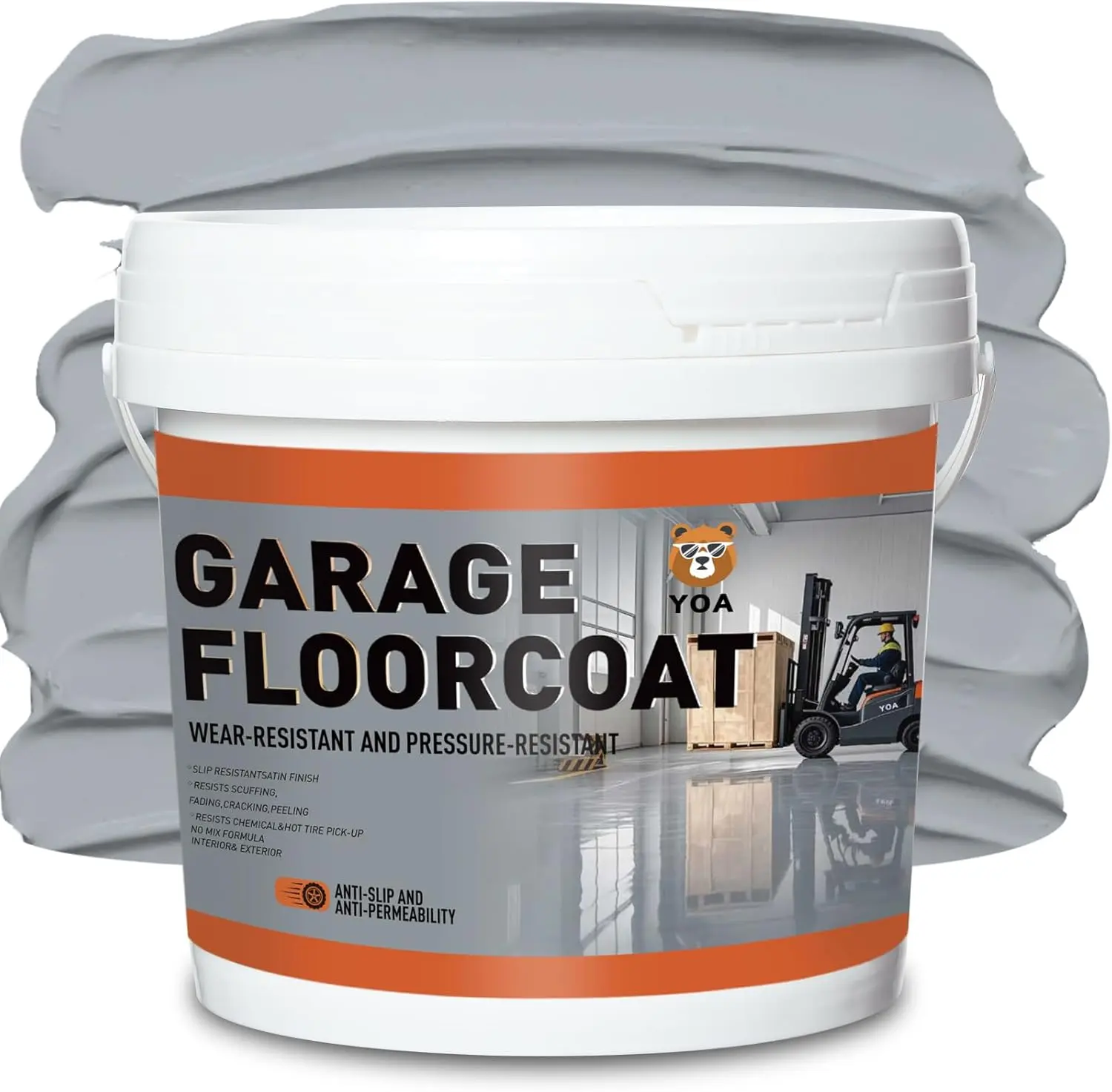 YOA Professional 1-Gallon Smoke Gray Acrylic Resin Concrete Garage Floor Paint - Scratch-Resistant, Low VOC, Ready-to-Use, Durable, Attractive Color, 120 sq ft/gal, Suitable for Indoor Garage, Basement Flooring (Durability-Focused)