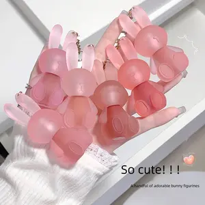 6-pack Cute Bunny Fluffy Lip Mud Keychain Pendant Matte Velvet Lipstick Cute for Students