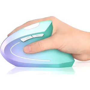 SQ-MUW005-GJ Ergonomic Mouse, Vertical Wireless Mouse, Rechargeable 2.4G Optical Carpal Tunnel Mice: 800/1200 / 1600 DPI, 6 Buttons, for Laptop, PC, Computer, Desktop, Notebook etc, Green Purple