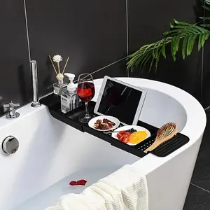 Adjustable Non-slip Bathtub Tray, Expandable Bathtub Tray, Non-slip Bath Caddy with Storage for Books, Wine, Tablet, Perfect for Home Spa & Relaxation