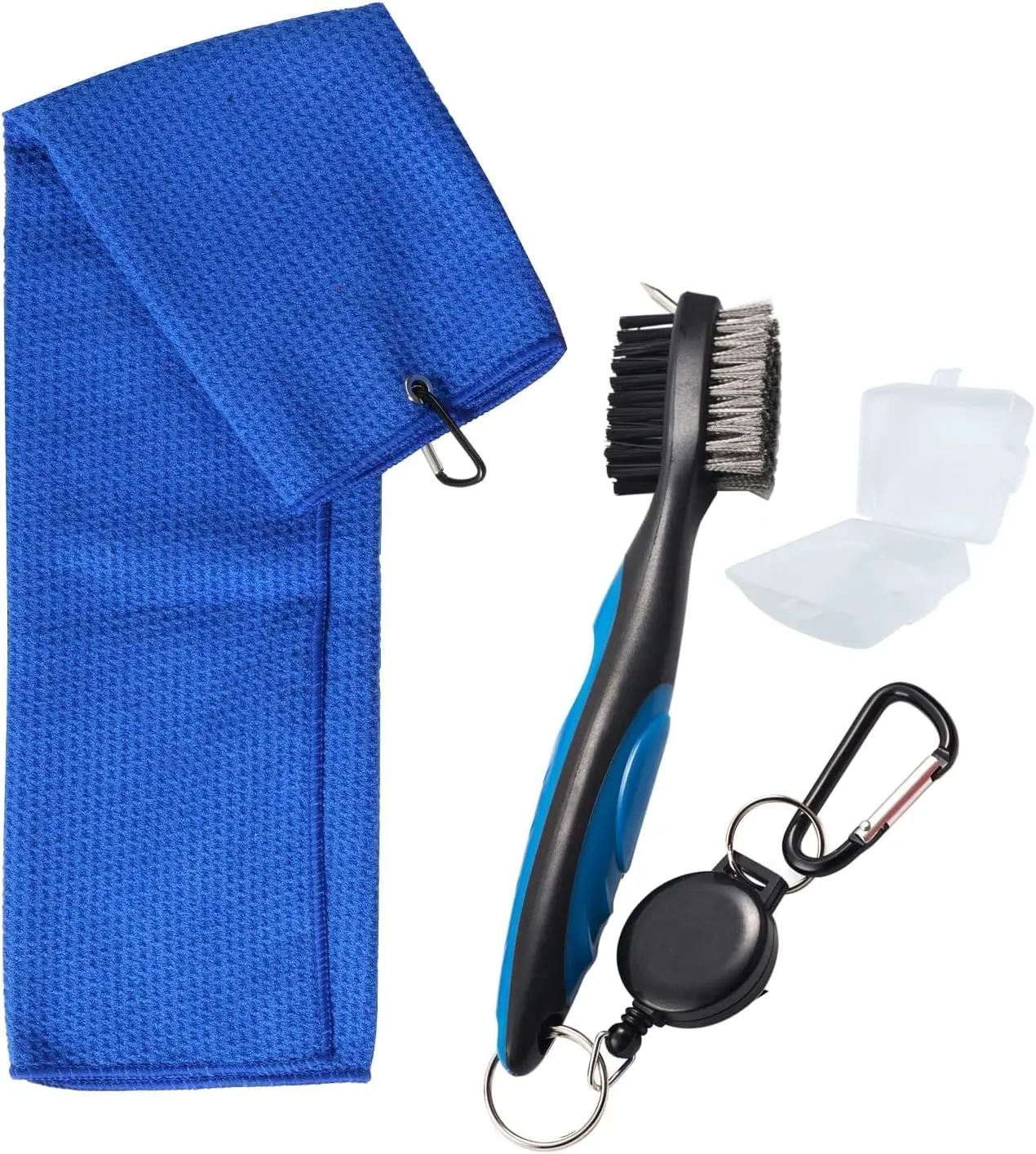 Golf Towel and Brush Set with Microfiber Waffle Design 16" x 24" Golf Towel 16" x 24" with Hook and Loop Fastener & Retractable Zip-Line Brush
