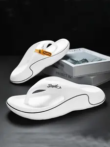 Unisex White Platform Flip Flops: Elevated Wave Sole, Thong Sandals For Outdoor & Home Use