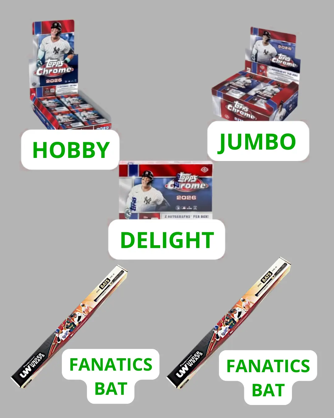 (3) BOX 2026 TOPPS CHROME HOBBY BASEBALL + (2) FANATICS UNDERWRAPS BAT VOL 2 PICK YOUR TEAM BREAK