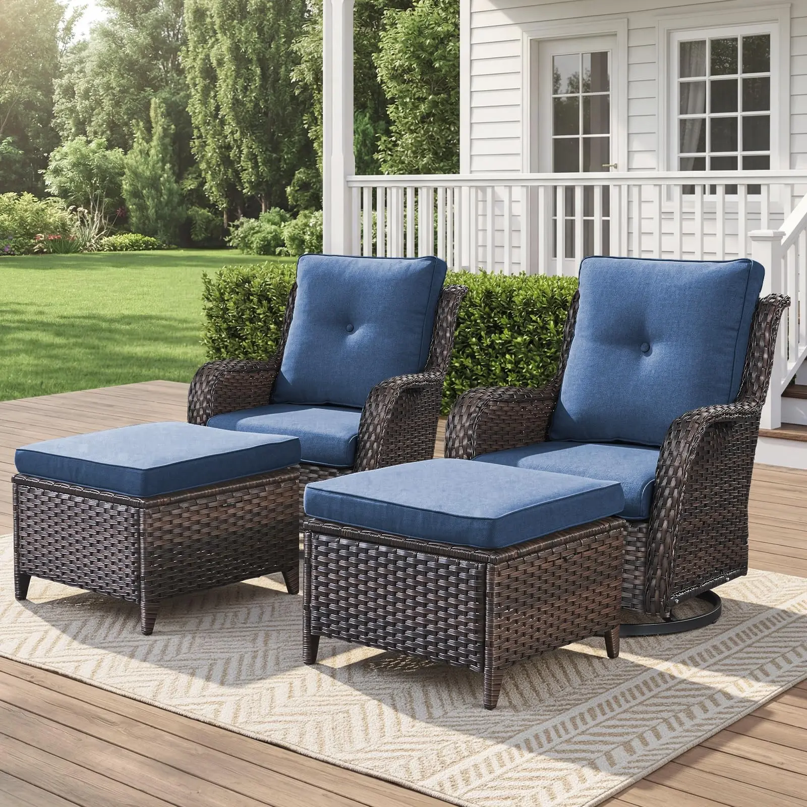 【2 Packages Shipping】4 Piece Patio Wicker Rocker Chairs with Ottomans, NTC Series