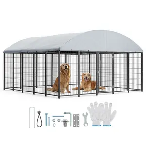 【DealsForYouDays】VEVOR Outdoor Dog Kennel, 9.8 x 9.8 x 5.4 ft Large Dog Kennel with Secure Lock, Outside Dogs Enclosures with UV-Resistant & Waterproof Roof Cover, Heavy Duty Pet Crate Cage Run for Large Dogs