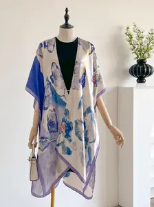 Random Floral Print Open Front Cape Shawl, Casual Soft Lightweight Scarf for Women, Fashion Accessories for Daily Wear, Clothes, Womenswear