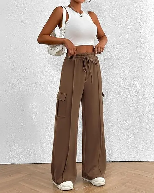 Women's Plus Size Joggers, High Waist Wide Leg Soft Fleece Streetwear Lounge Pants with Drawstring and Cargo Side Pockets, Bottoms, Polar Fleece Jogger, Side Pocket Joggers