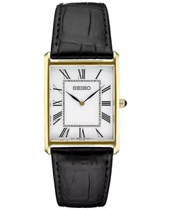Essentials Watch for Men - Essentials - Water Resistant with Stainless Steel Rectangular Case and Leather Strap
