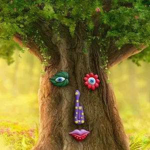 Tree Face Decoration, 1 Box Creative Garden Tree Decoration, Hand-painted Resin Crafts, Home Wall Hanging Decoration, Fairy Tale Garden Accessories, Flowers