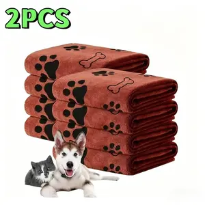 2 Piece Quick-Dry Microfiber Dog Towel Set, High Absorbent Durable Pet Grooming Bath Towels & Paw Cleaning Cloths, Design, Suitable for Medium Dogs
