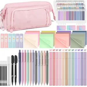 84 PCS Aesthetic Book Annotation Kit with Pen Case, 12 Dual Highlighters, 5 Gel Pens, 6 Mechanical Pencil, 2 Markers 1200PCS Transparent Sticky Notes