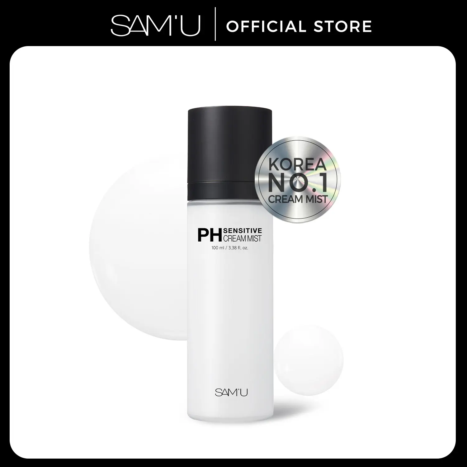 SAM'U PH Sensitive Cream Mist 100ml - Makeup-Prep Hydration for All Skin Types - Light-as-Air Hydration with Ceramides Panthenol & Botanicals